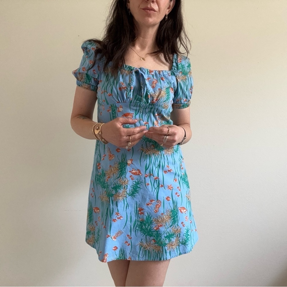HVN Mini Holland Dress Ocean Fish Print 10 - Picture 3 of 15